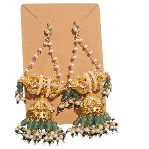NWT - Elegant Gold and Green Jhumka Earrings